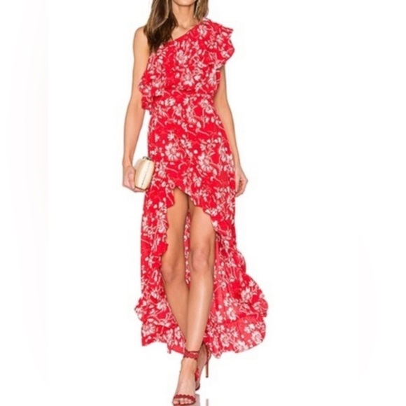 Anthropologie Dresses & Skirts - Anthropologie Steele Livia Ruffled One Shoulder Maxi Dress Red Floral Size M